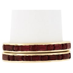 Pair of 18k Gold Channel GIA Vivid Red Burma Ruby Eternity Stack Band Guard Ring