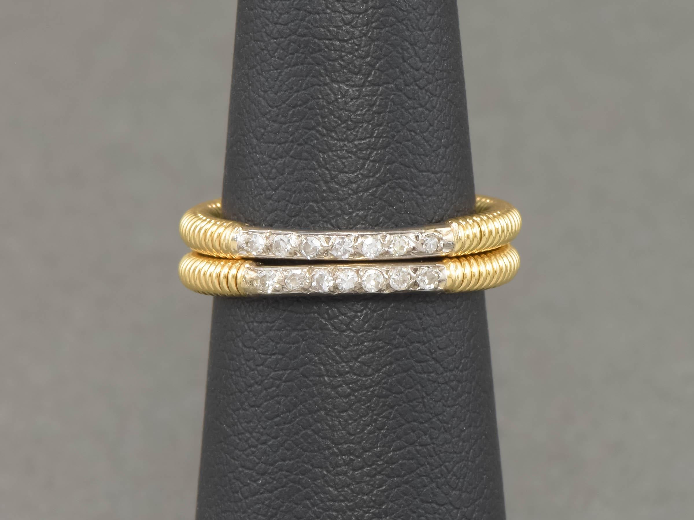 Pair of 18K Gold Diamond Band Rings with Tubogas Look For Sale 5