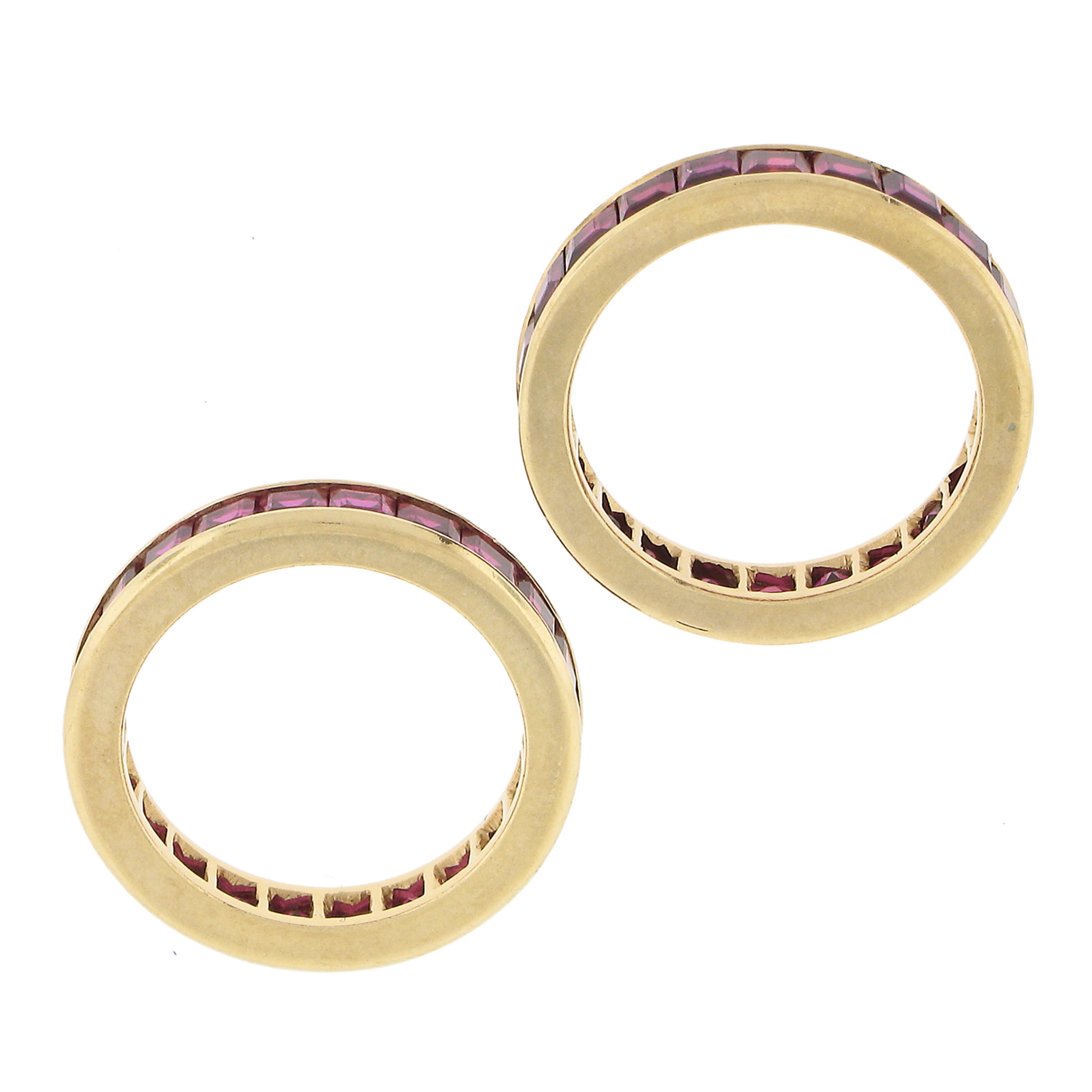 Pair of 18k Gold Gia 5ctw Square Channel Set Ruby Matching Guards Bands Sz 4 For Sale 1