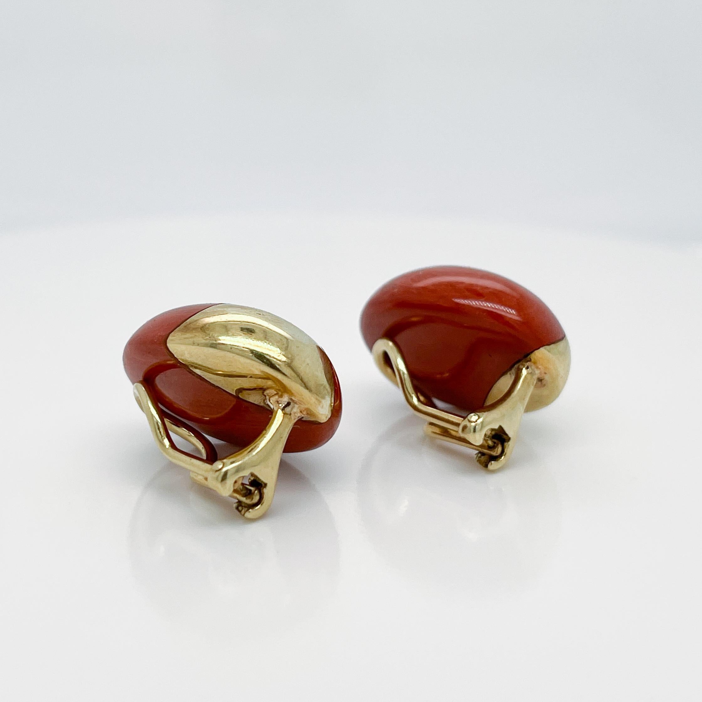 Pair of 18K Gold & Red Jasper Cabochon Earrings attributed to Angela Cummings 4