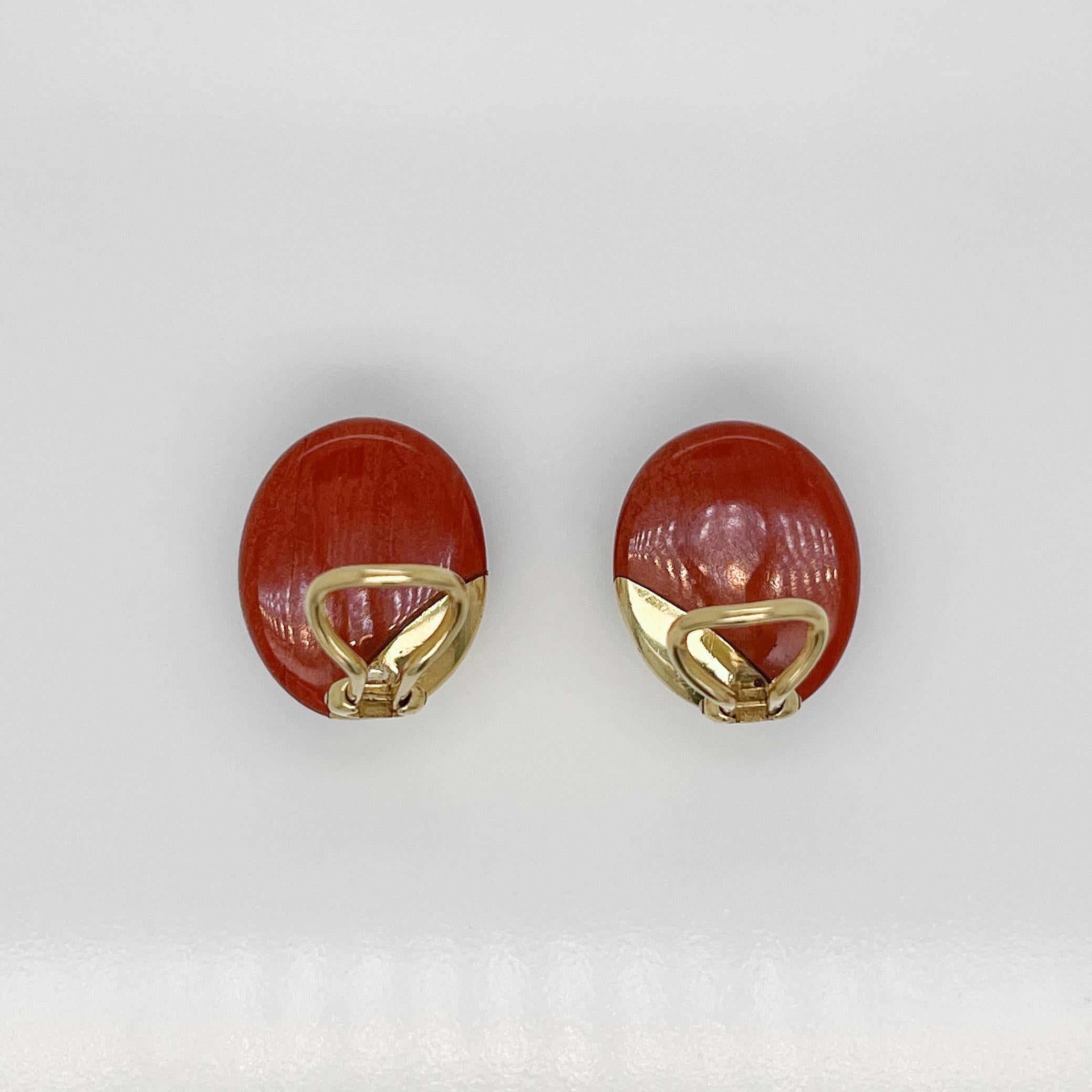 Pair of 18K Gold & Red Jasper Cabochon Earrings attributed to Angela Cummings 2