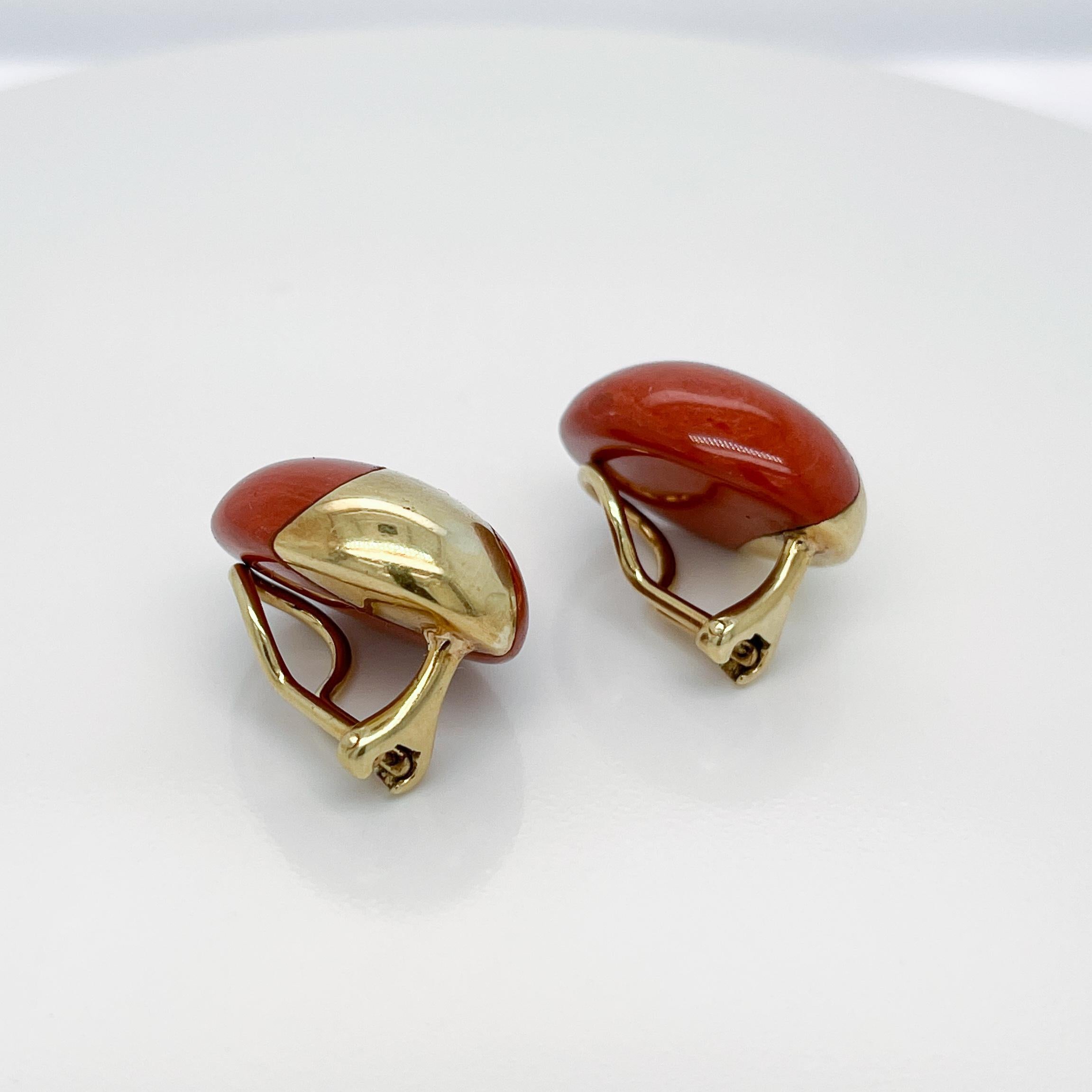 Pair of 18K Gold & Red Jasper Cabochon Earrings attributed to Angela Cummings 3