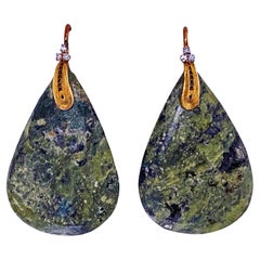 Pair of 18K Green Agate and Diamond Drop Earrings