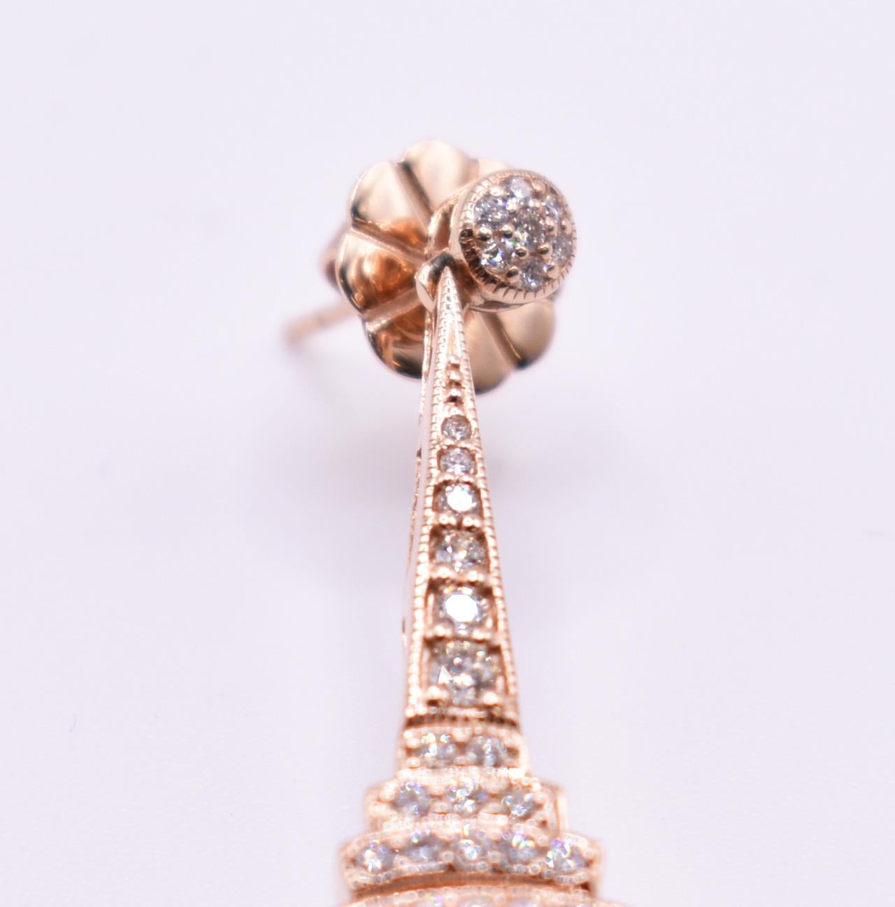 Art Deco Pair of 18k Rose Gold Morganite & Diamond Earrings