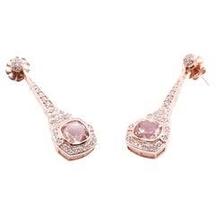 Pair of 18k Rose Gold Morganite & Diamond Earrings