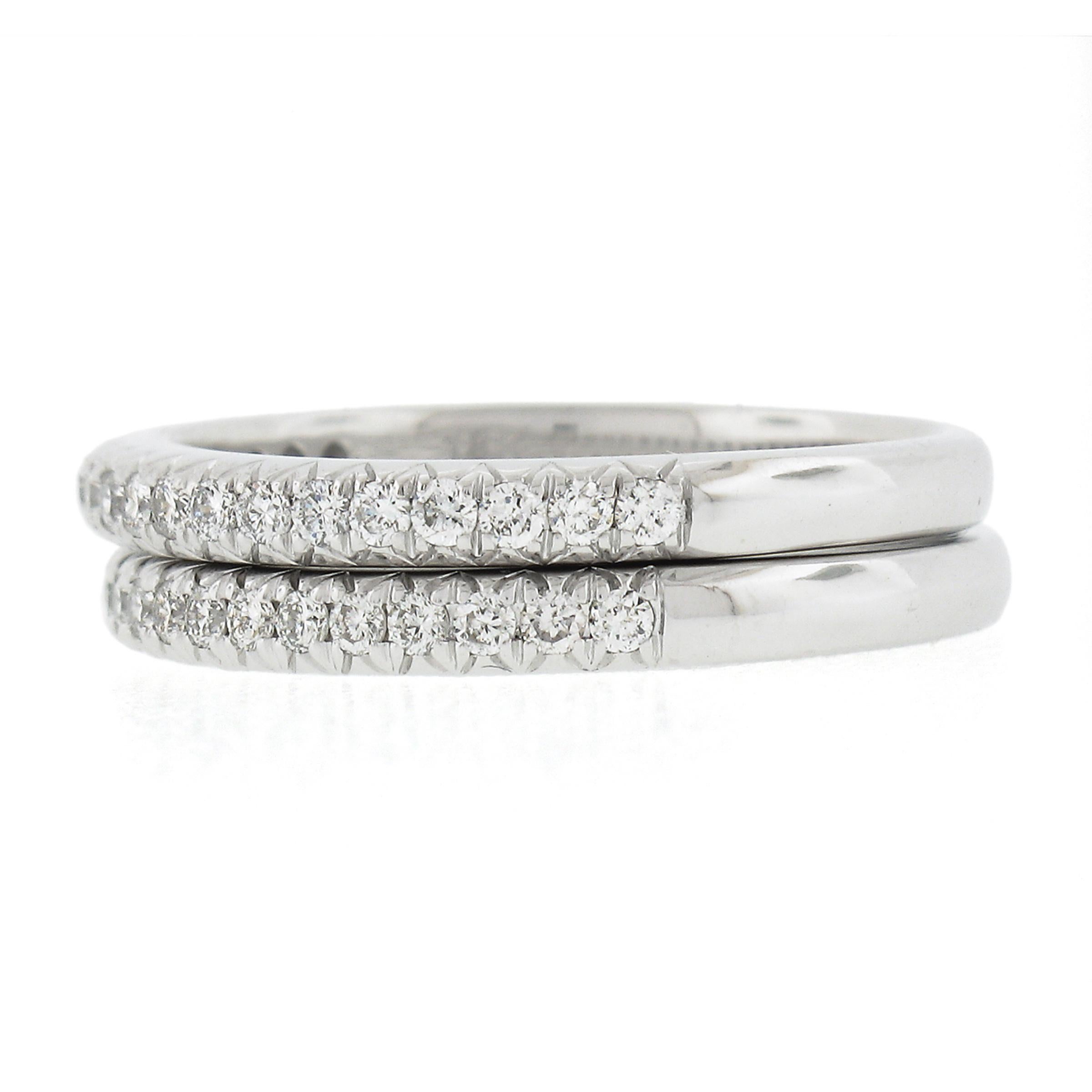 Women's Pair of 18k White Gold 0.50ctw Pave Set Round Brilliant Diamond Band Guard Rings For Sale