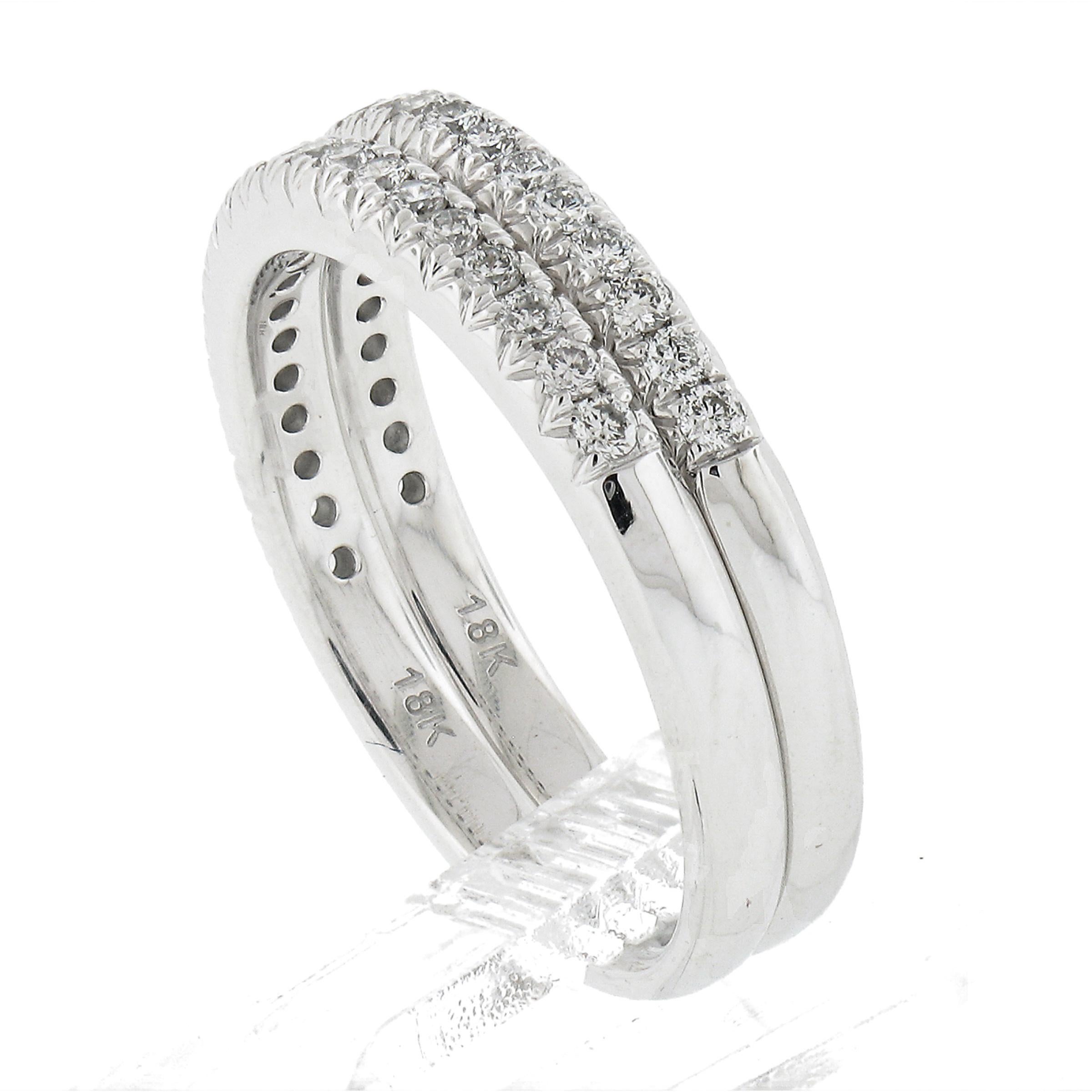 Pair of 18k White Gold 0.50ctw Pave Set Round Brilliant Diamond Band Guard Rings For Sale 2