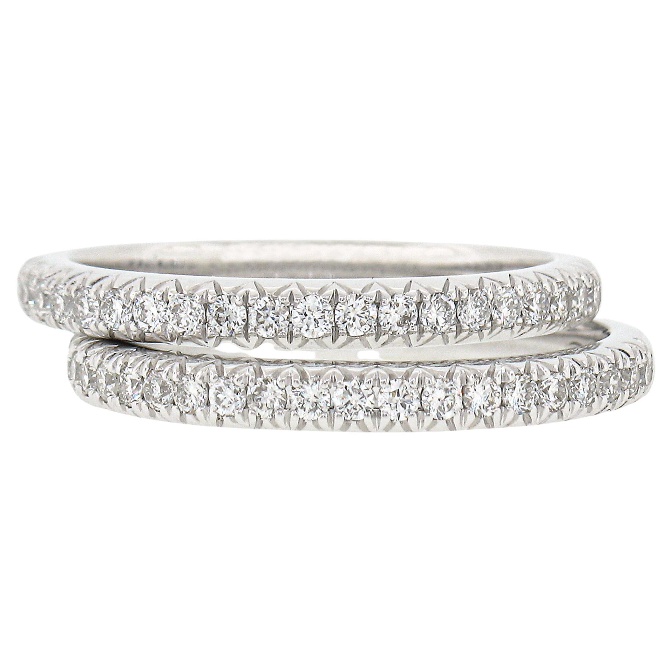 Pair of 18k White Gold 0.50ctw Pave Set Round Brilliant Diamond Band Guard Rings For Sale