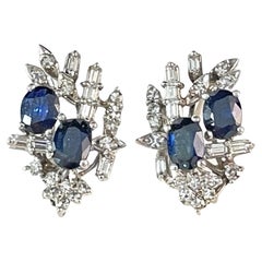 Pair Of 18K White Gold Diamond And Sapphire Earrings