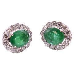 Pair of 18k White Gold Emerald & Diamond Earrings
