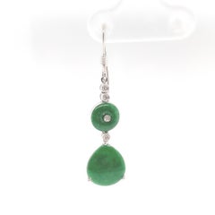 Pair of 18K White Gold GIA A Jadeite Jade Drop Earrings with Diamonds