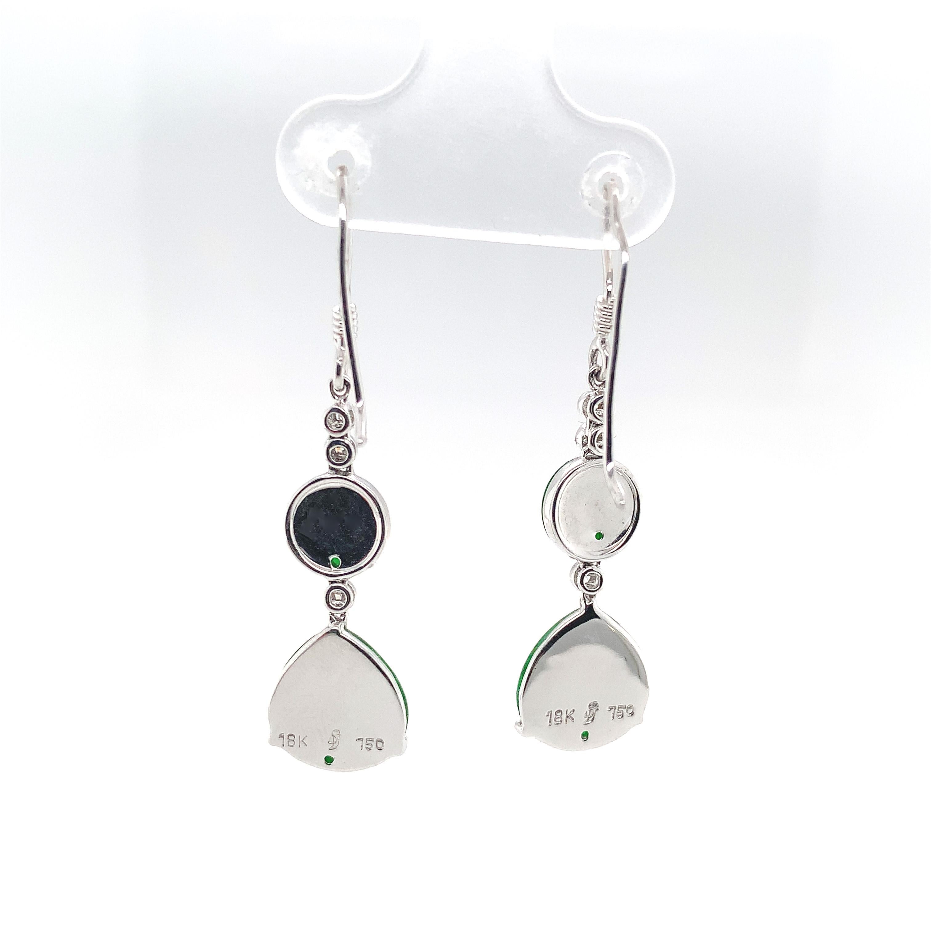 Women's Pair of 18K White Gold GIA A Jadeite Jade Drop Earrings with Diamonds For Sale