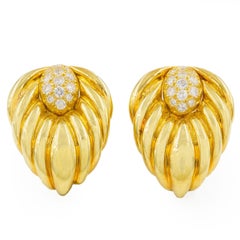 Pair of 18k Yellow Gold and Diamond Earrings by Albert Lipton