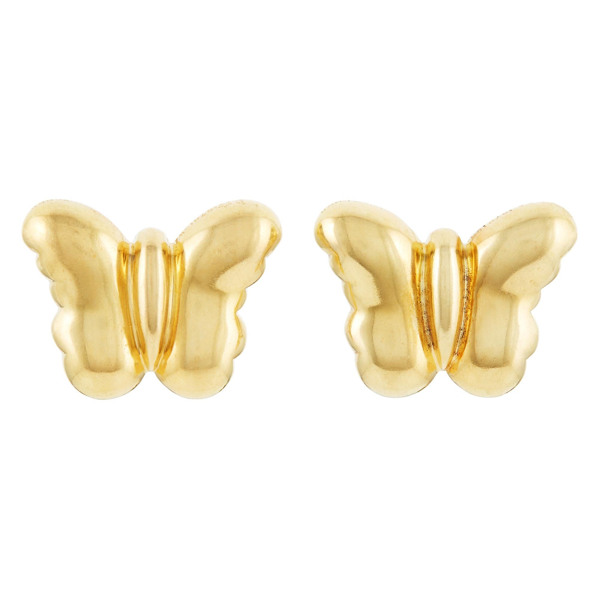 Women's or Men's Kieselstein-Cord 18k Yellow Gold Butterfly Ear Clips 1978 For Sale