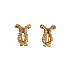 Pair of 18k Yellow Gold Diamond Omega Shaped Earrings