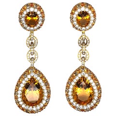 Pair of 18K Yellow Gold Earrings 
Pendant
 20.96 Ct Citrine Corunds and Diamonds