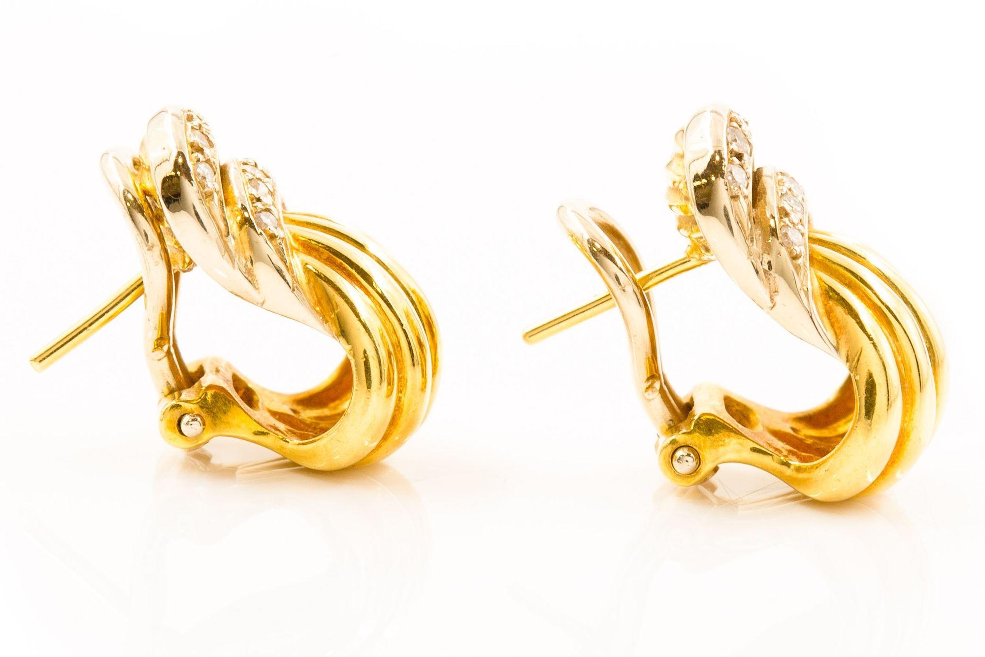 Pair of 18K Yellow Gold & Gemstone Swirl Earrings For Sale 6