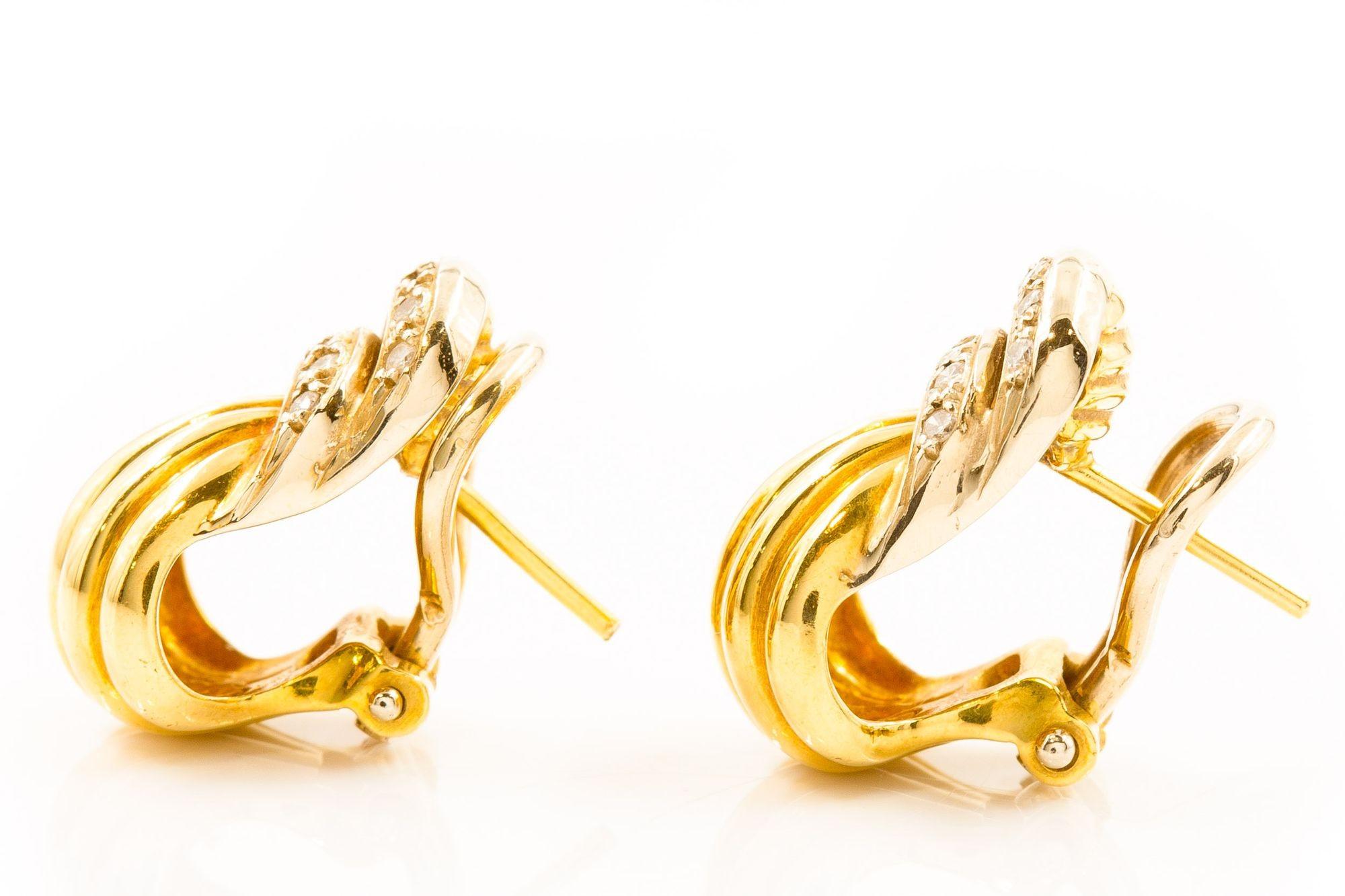 Pair of 18K Yellow Gold & Gemstone Swirl Earrings For Sale 7