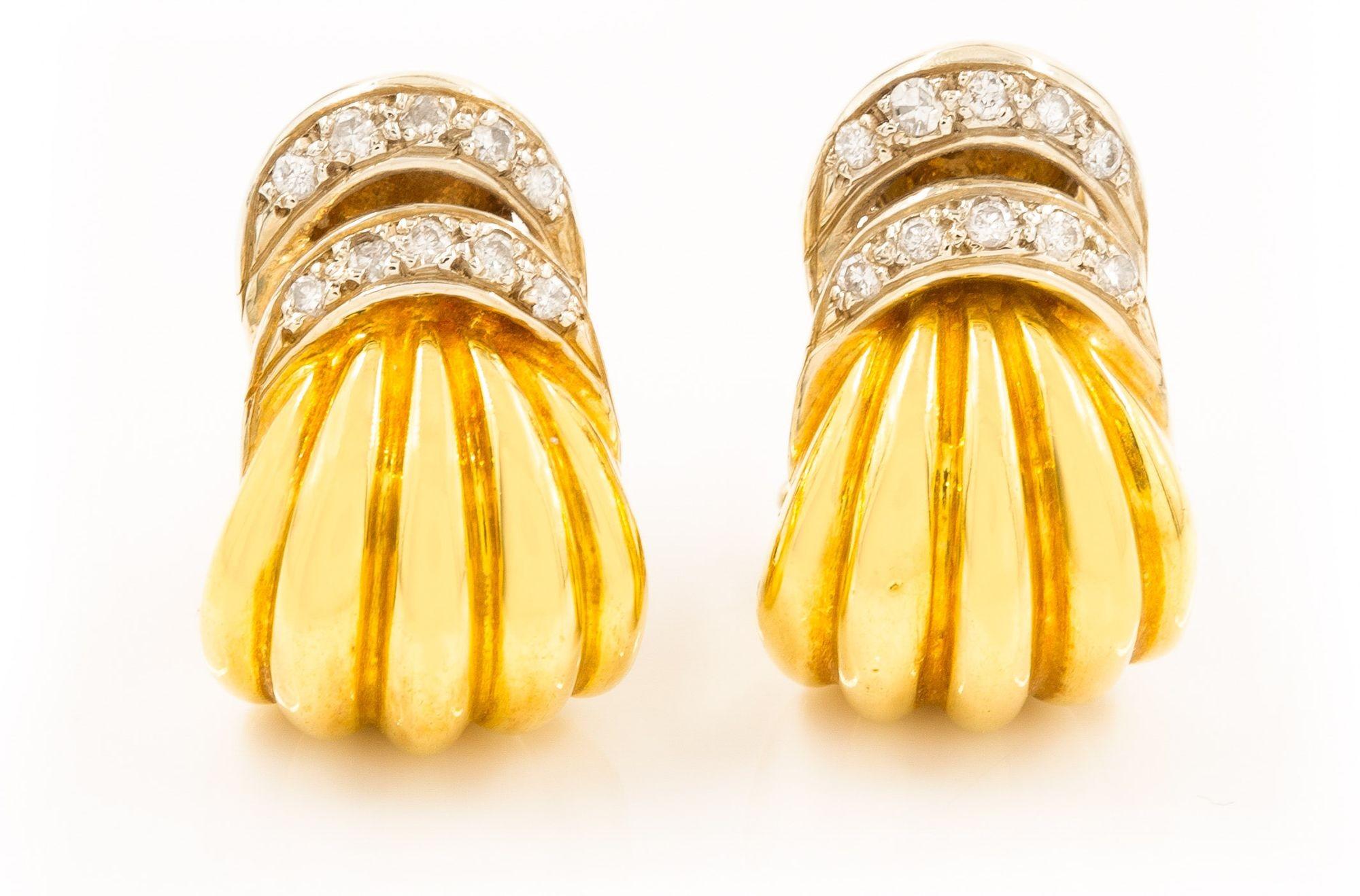 Pair of 18K Yellow Gold & Gemstone Swirl Earrings For Sale 1