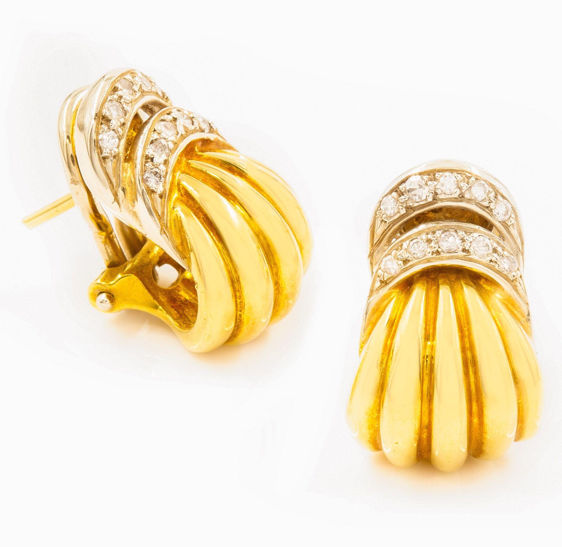 Pair of 18K Yellow Gold & Gemstone Swirl Earrings For Sale 2
