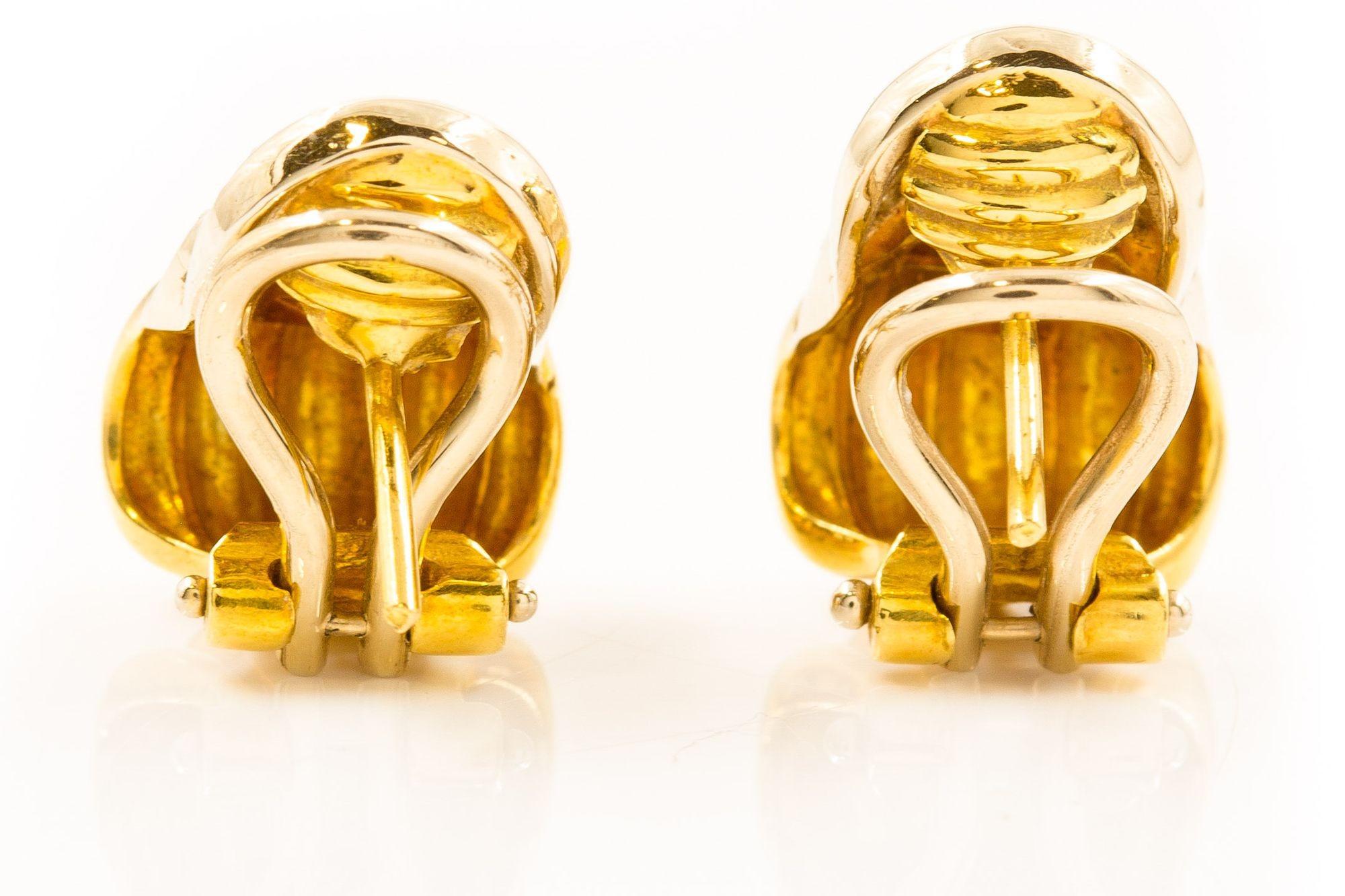 Pair of 18K Yellow Gold & Gemstone Swirl Earrings For Sale 5