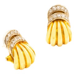 Vintage Pair of 18K Yellow Gold & Gemstone Swirl Earrings