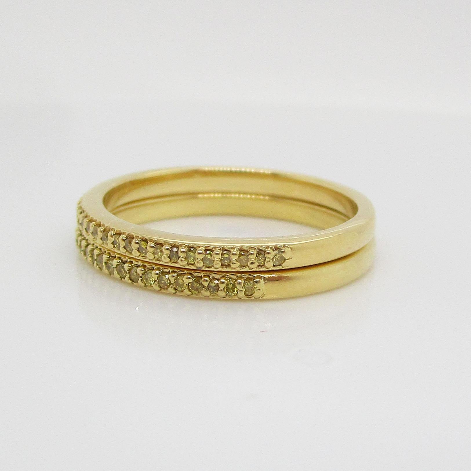 Modern Pair of 18 Karat Yellow Gold Natural Fancy Yellow Diamond Bands New Old Stock