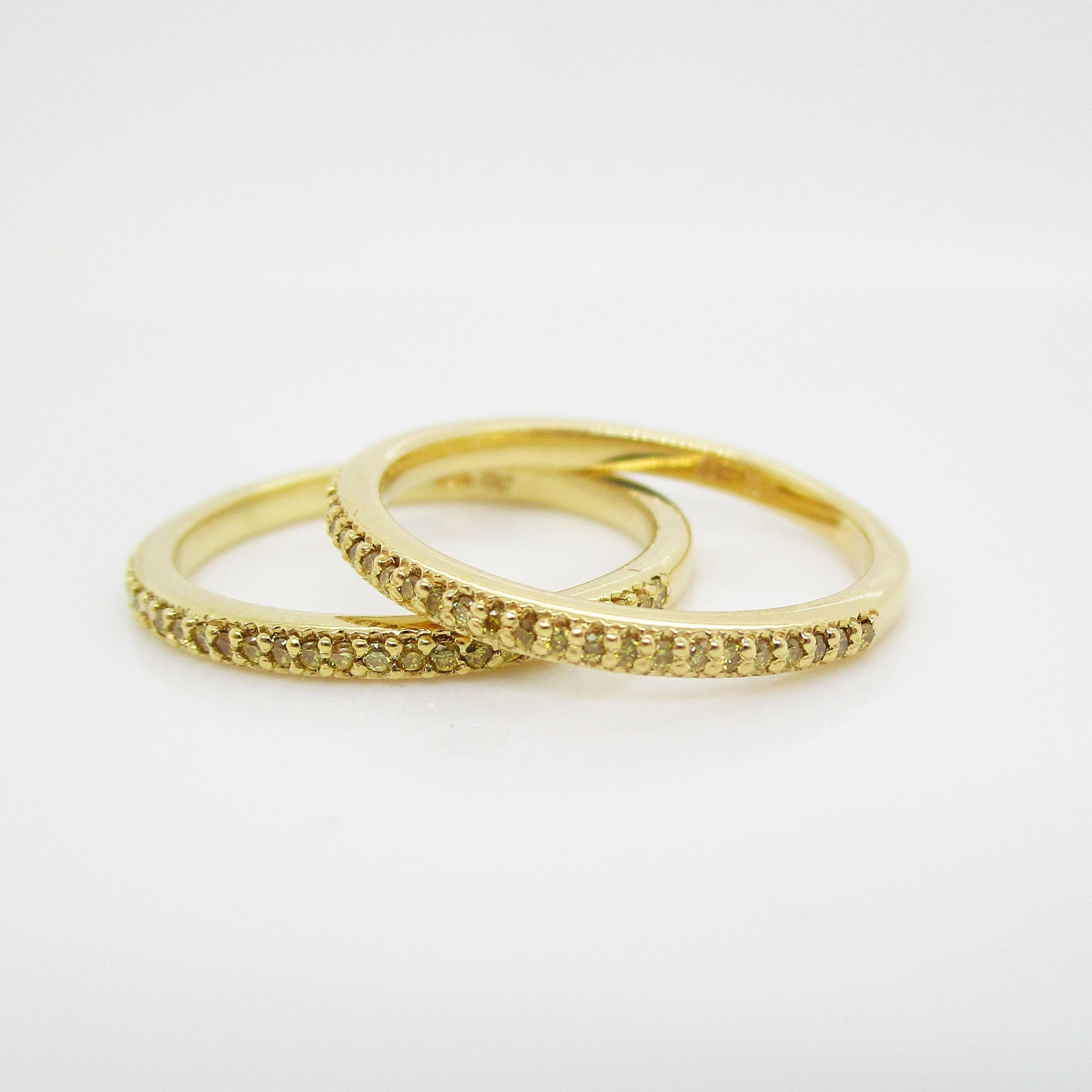 Pair of 18 Karat Yellow Gold Natural Fancy Yellow Diamond Bands New Old Stock In New Condition In Lexington, KY