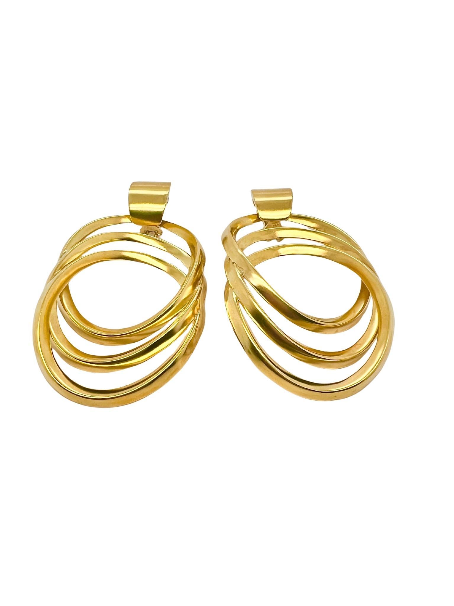 Paire de boucles d'oreilles en or jaune 18 carats avec pendentifs ovales surdimensionnés Excellent état - En vente à New York, NY