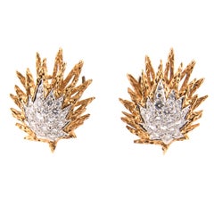 Pair of 18k Yellow Gold, Platinum and Diamond Day-and-Night Earrings