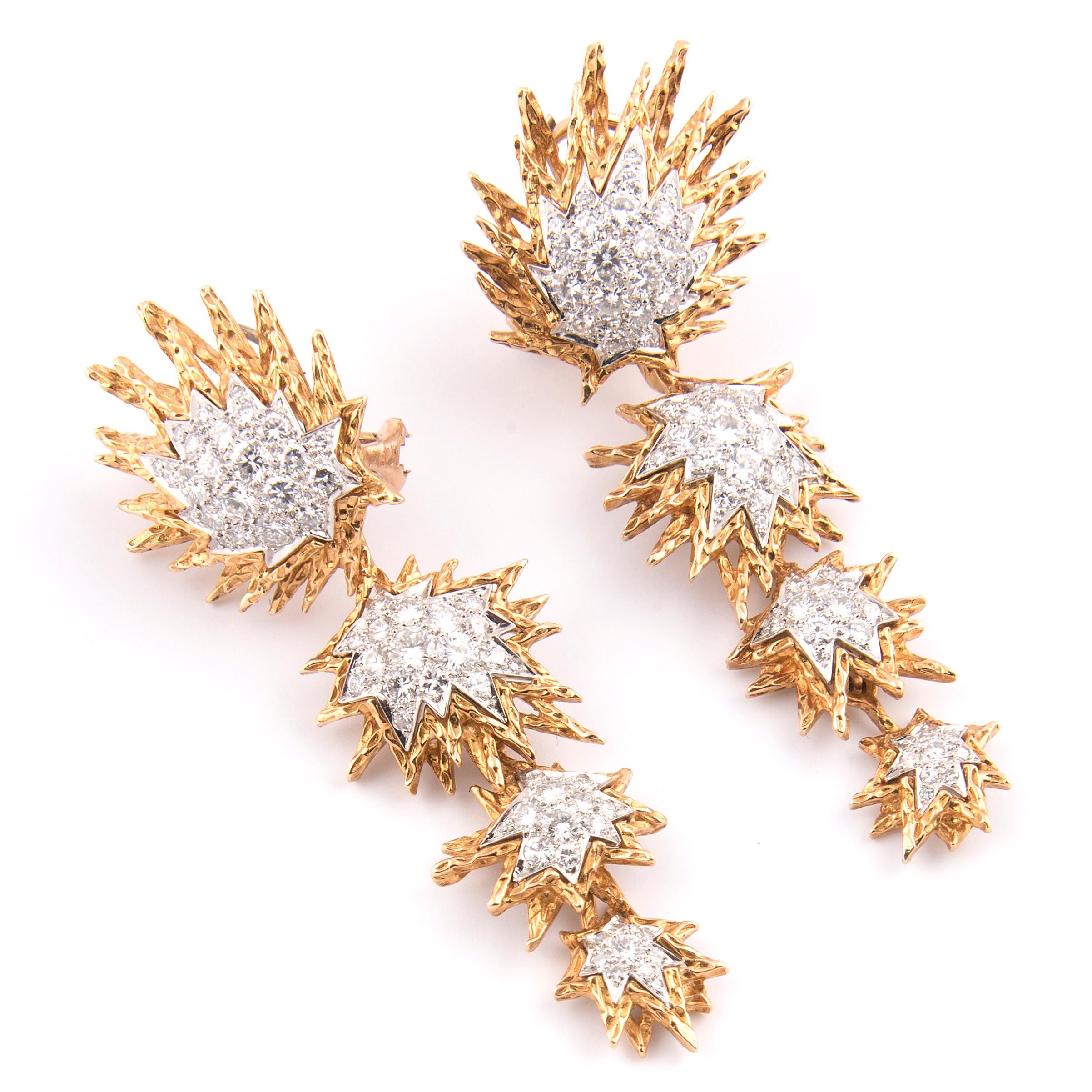 Pair of 18k Yellow Gold, Platinum and Diamond Day-and-Night Earrings For Sale 1