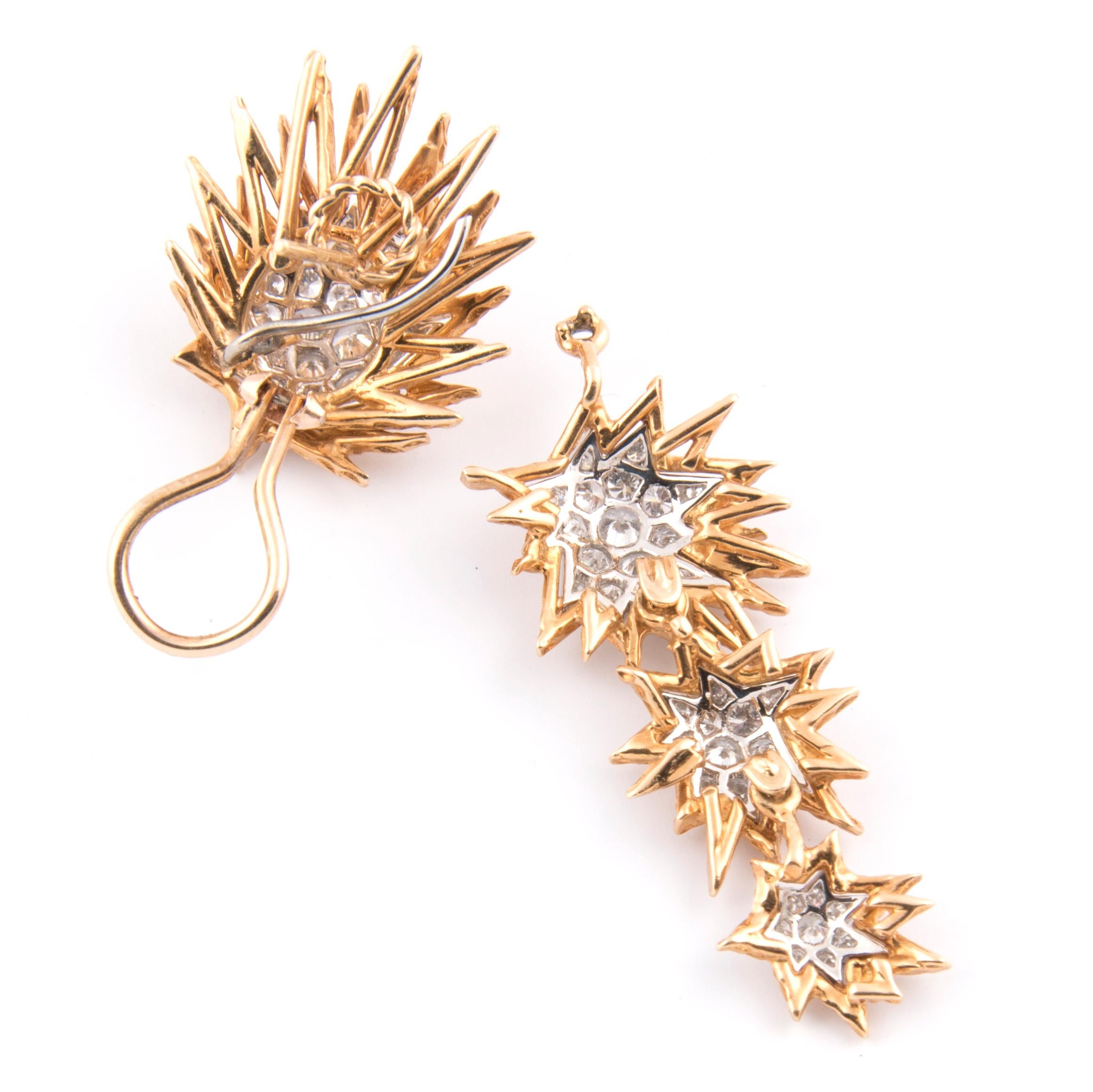 Pair of 18k Yellow Gold, Platinum and Diamond Day-and-Night Earrings For Sale 2