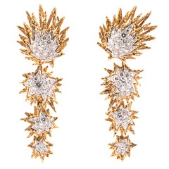 Pair of 18k Yellow Gold, Platinum and Diamond Day-and-Night Earrings