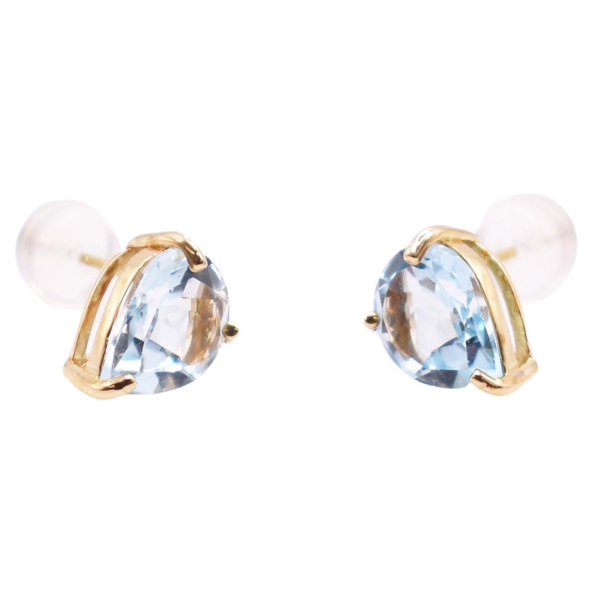 Pair of 18k Yellow Gold Topaz Stud Earrings For Sale