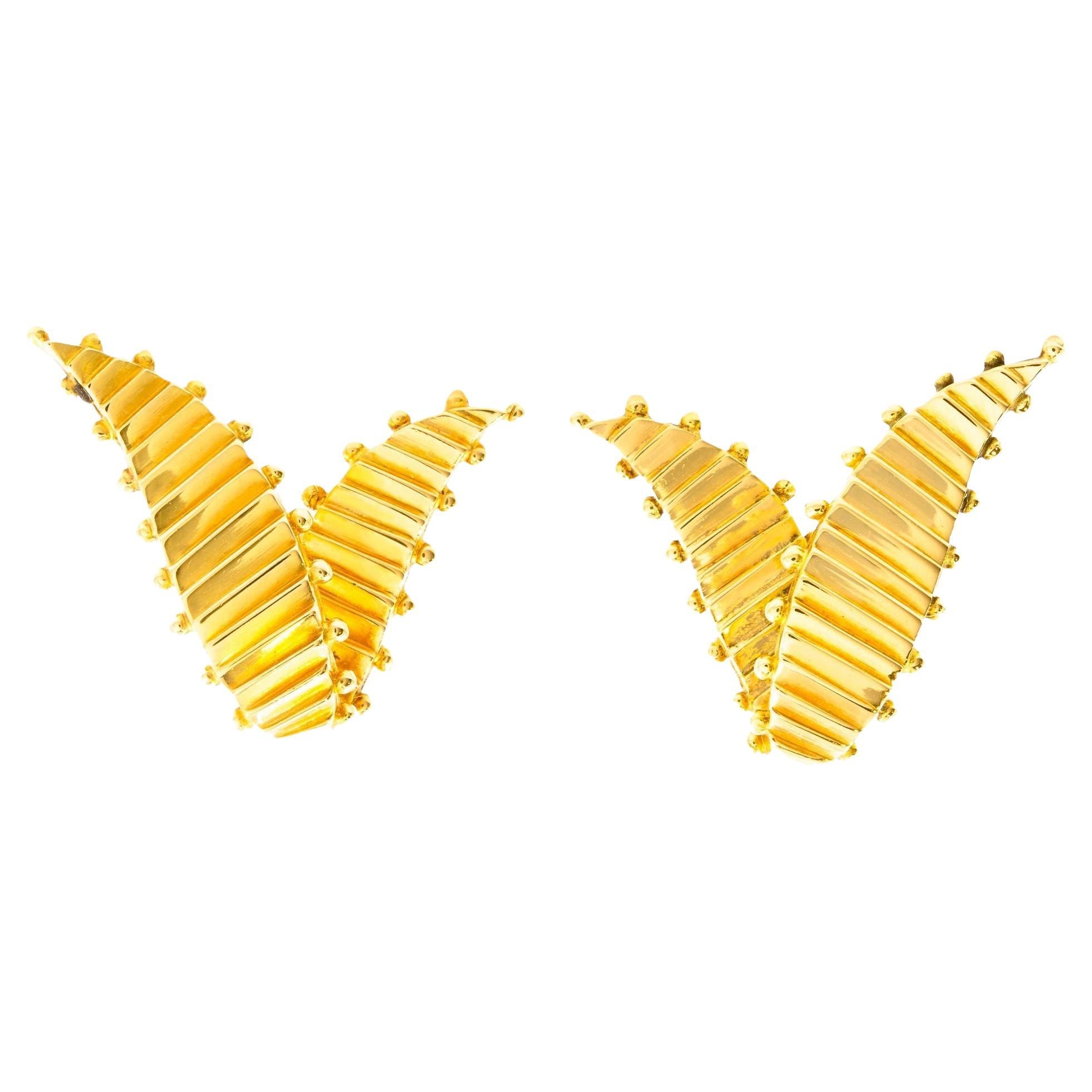 Pair of 18K Yellow Gold “V” Earrings For Sale