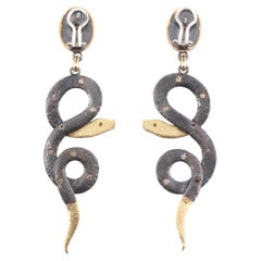 Pair of 18kt Gold and Diamond Long Snake Earclips