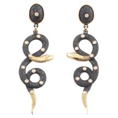Pair of 18kt Gold and Diamond Long Snake Earclips