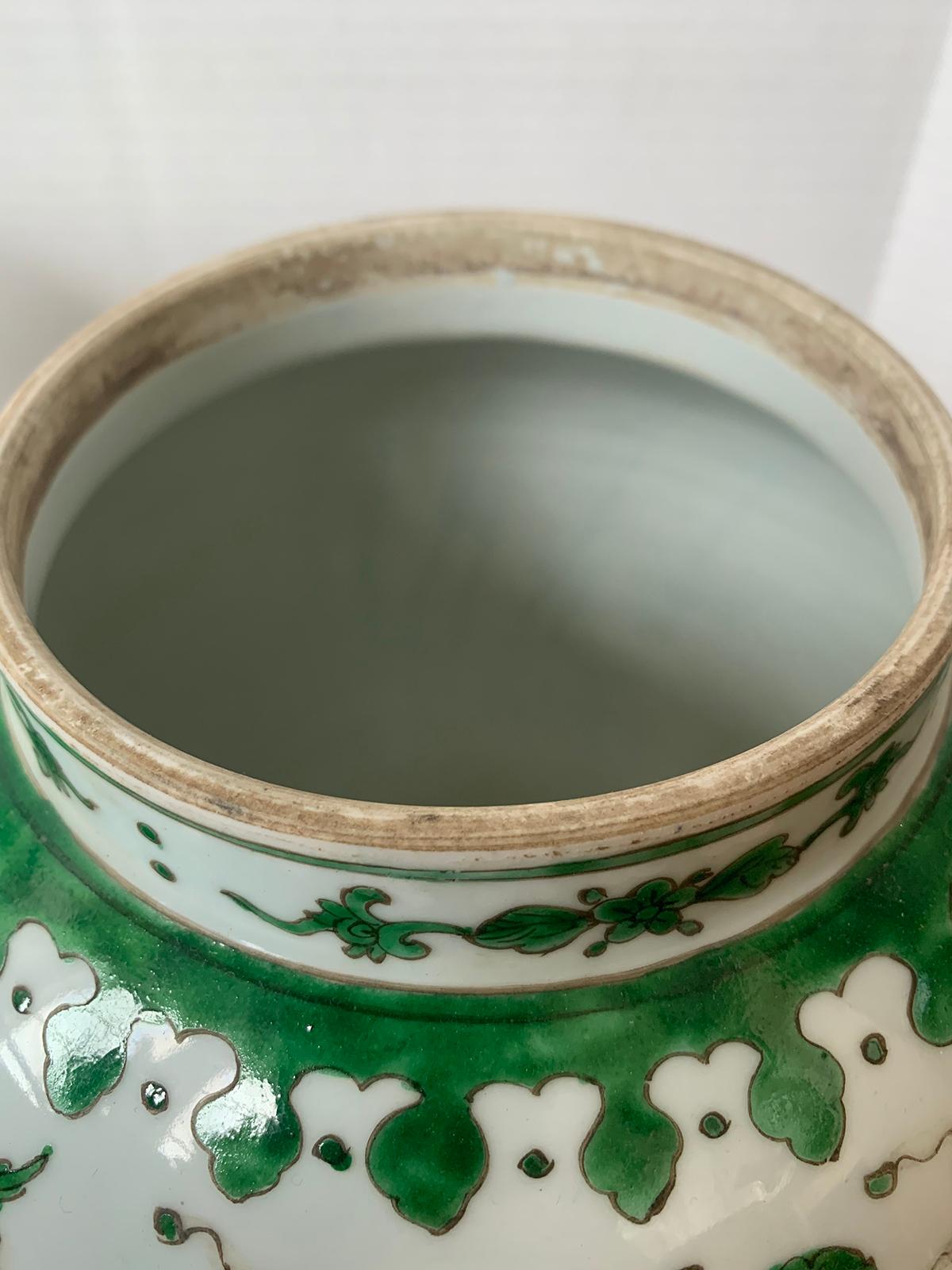 Pair of 18th-19th Century Chinese Green and White Porcelain Vases, Lotus Flowers 10