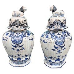 Pair of 18th/19th Century Delft Lidded Jars , Marked Pair of 18th/19th Century Delft Lidded Jars , Marked