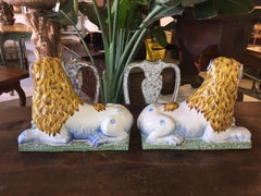 Pair of 18th-19th Century Faience Luneville Lions
