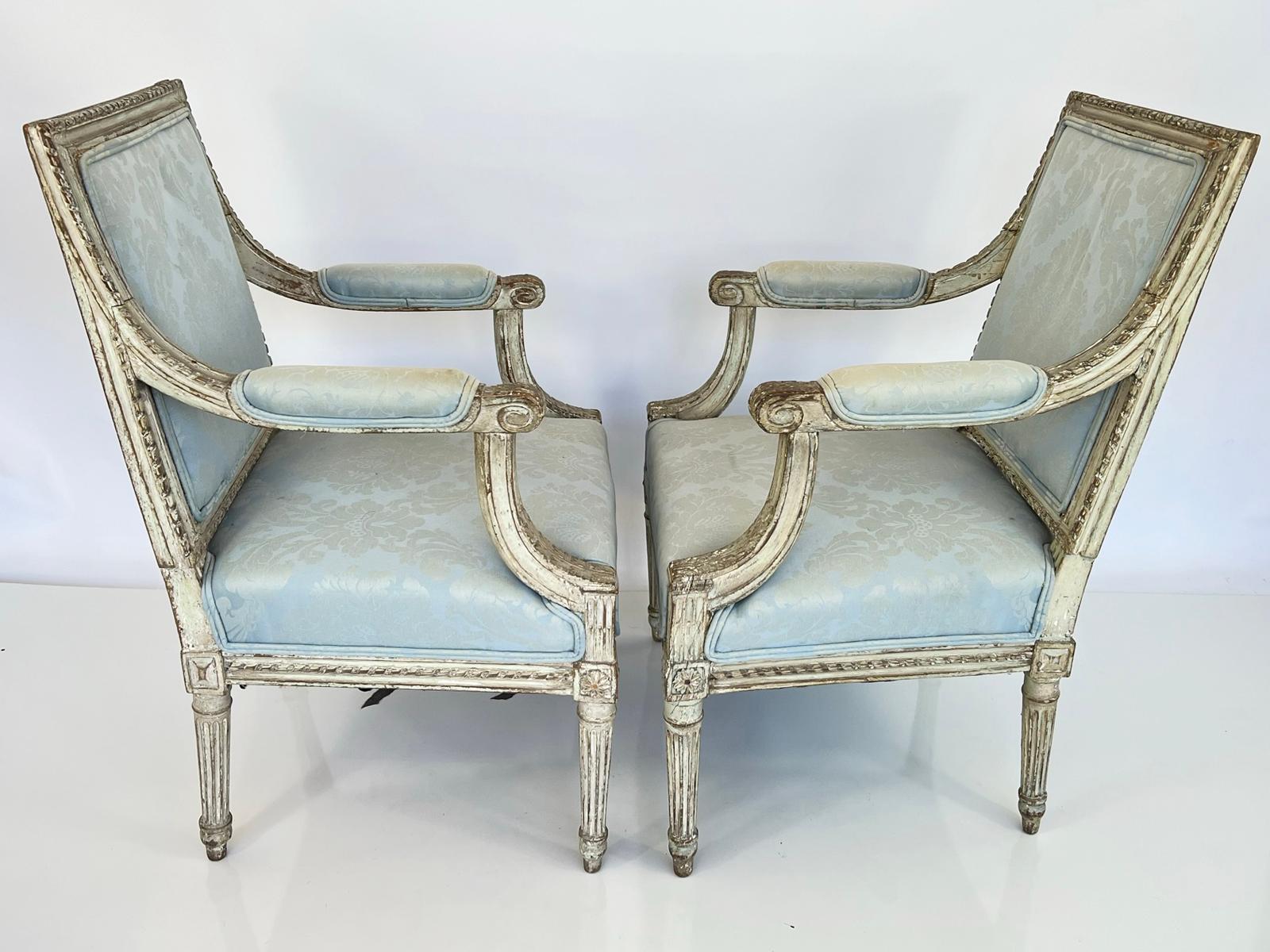 Louis XVI Pair of 18th/19th Century French Carved Fauteuils For Sale