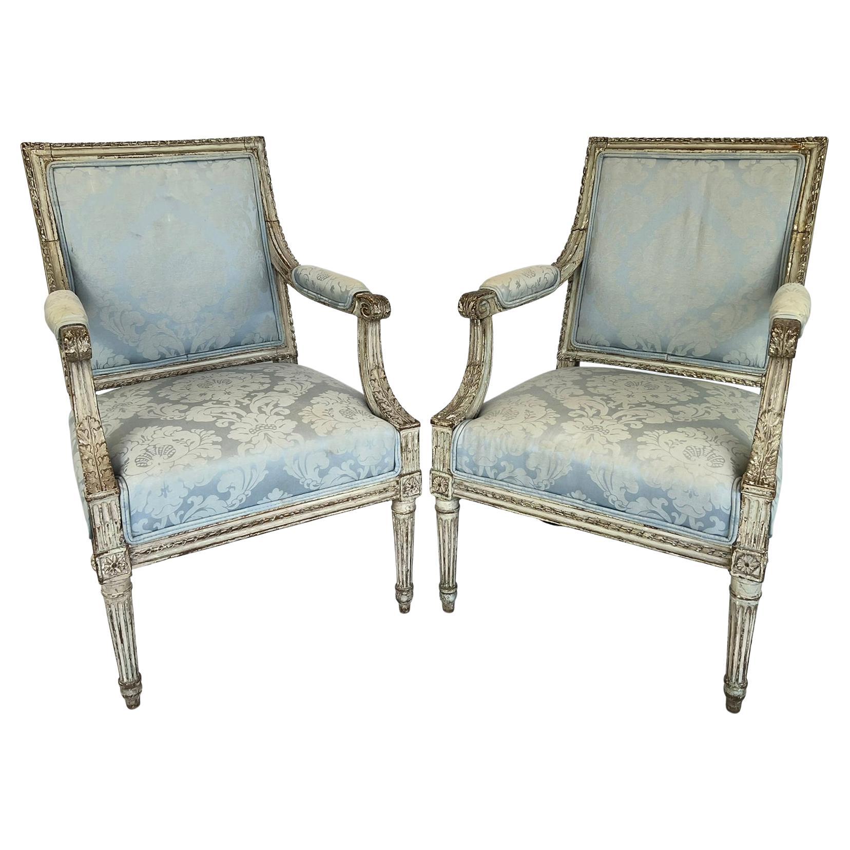 Pair of 18th/19th Century French Carved Fauteuils