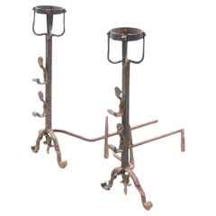 Pair of 18th/19th Century French Wrought Iron Andirons