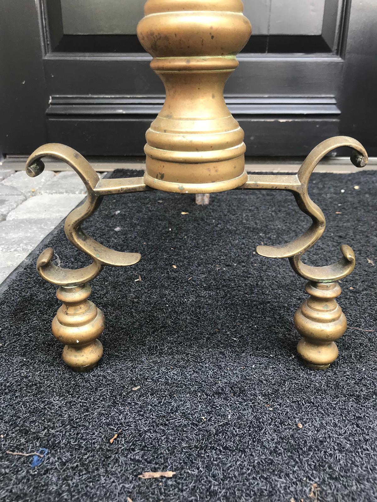 Brass Pair of 18th-19th Century Georgian Style Andirons For Sale