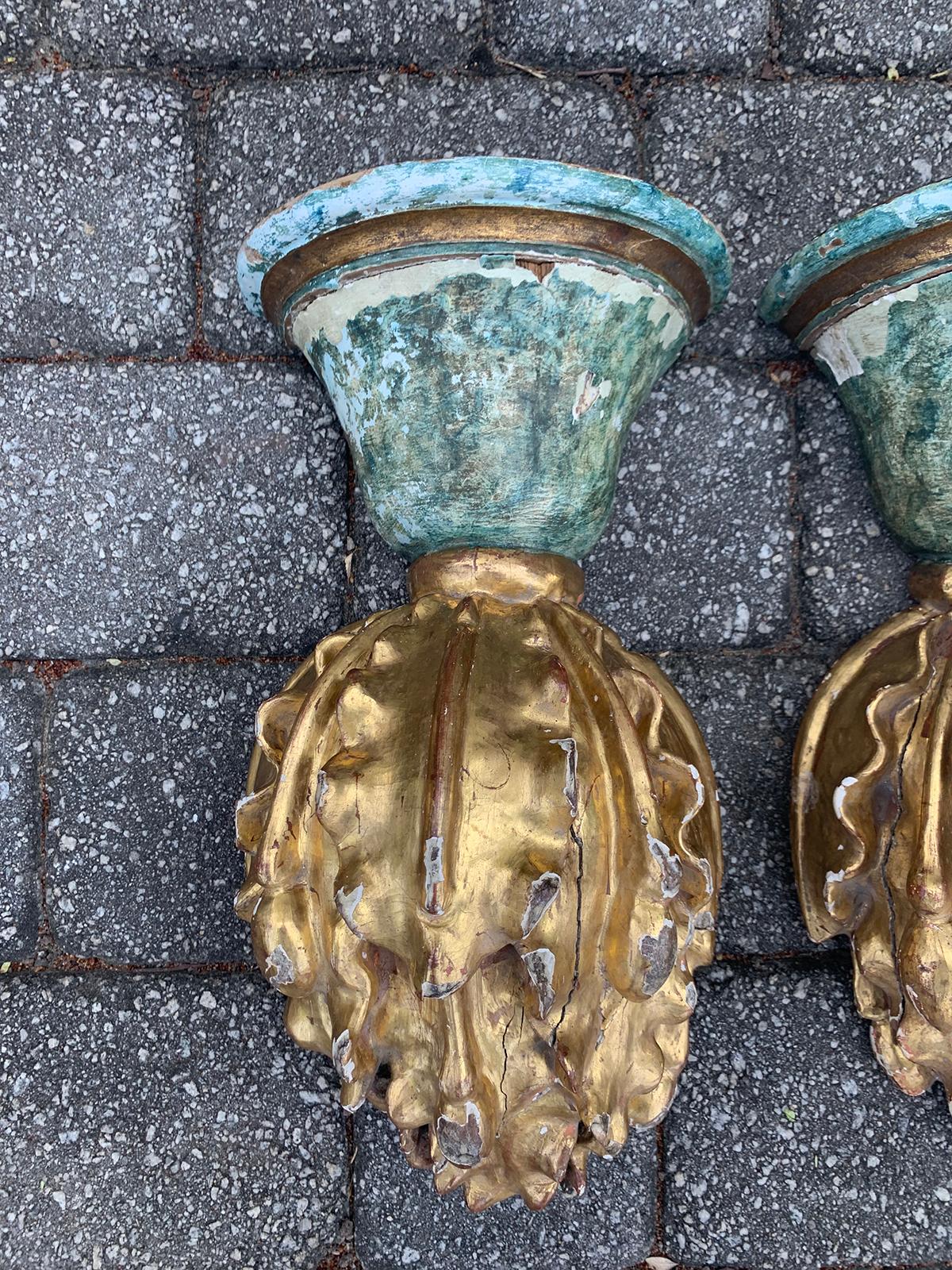 Pair of 18th-19th Century Giltwood Flame Brackets or Finials 8