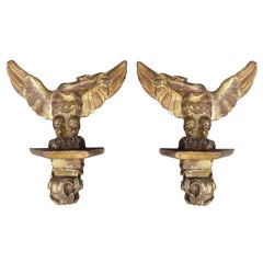 Pair of 18th-19th Century Giltwood Swan Appliques