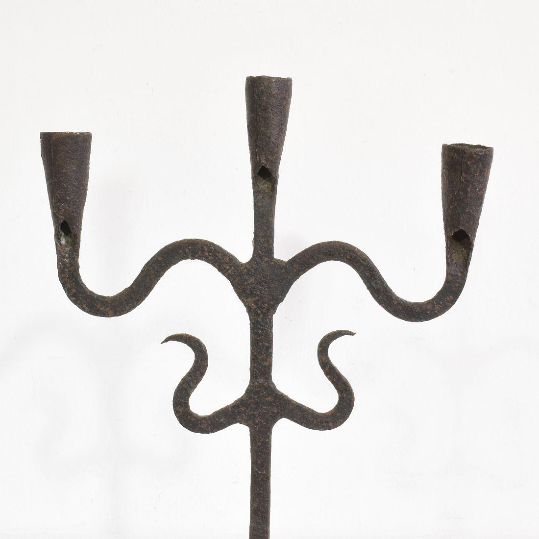 Pair of 18th-19th Century Hand-Forged Iron Candleholders 8