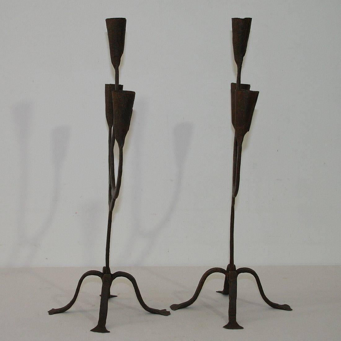 Pair of 18th-19th Century Hand-Forged Iron Candleholders 13
