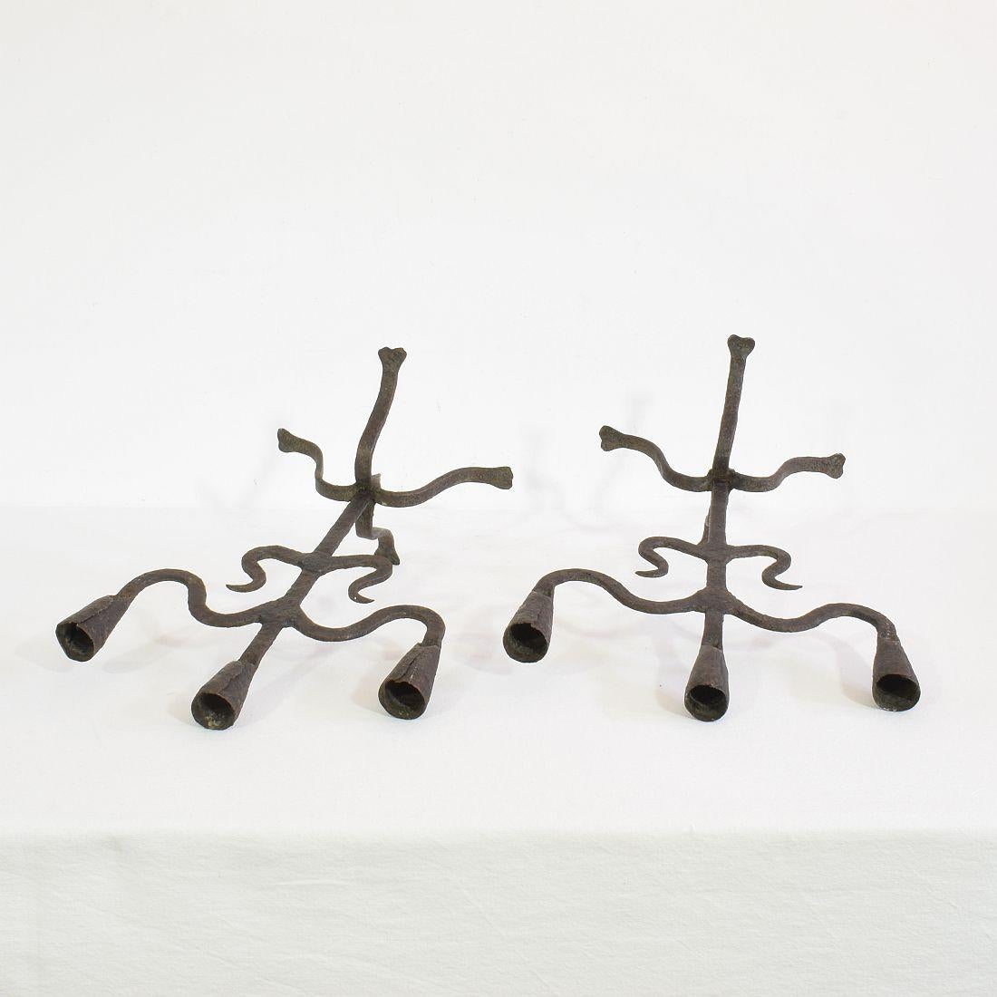 Pair of 18th-19th Century Hand-Forged Iron Candleholders 13