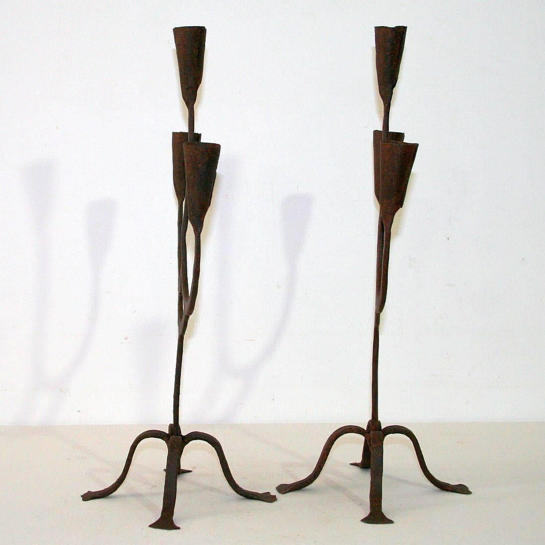 Pair of 18th-19th Century Hand-Forged Iron Candleholders 14